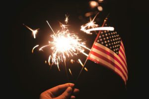 American flag, sparkler